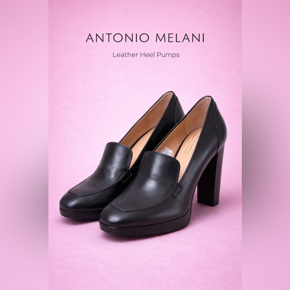 ANTONIO MELANI Black Leather Block Heel Pumps NWT